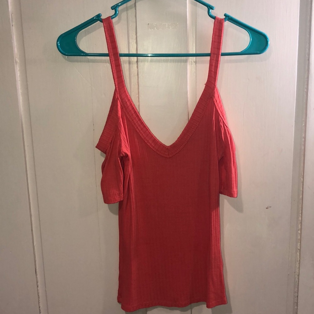 Loose Coral Cold-Shoulder Top